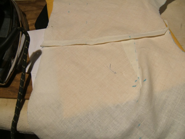 left side seam of bra E, partly sewn