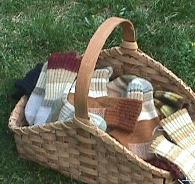 Basket woven by Sherry Beeson, socks knitted by Joy Beeson