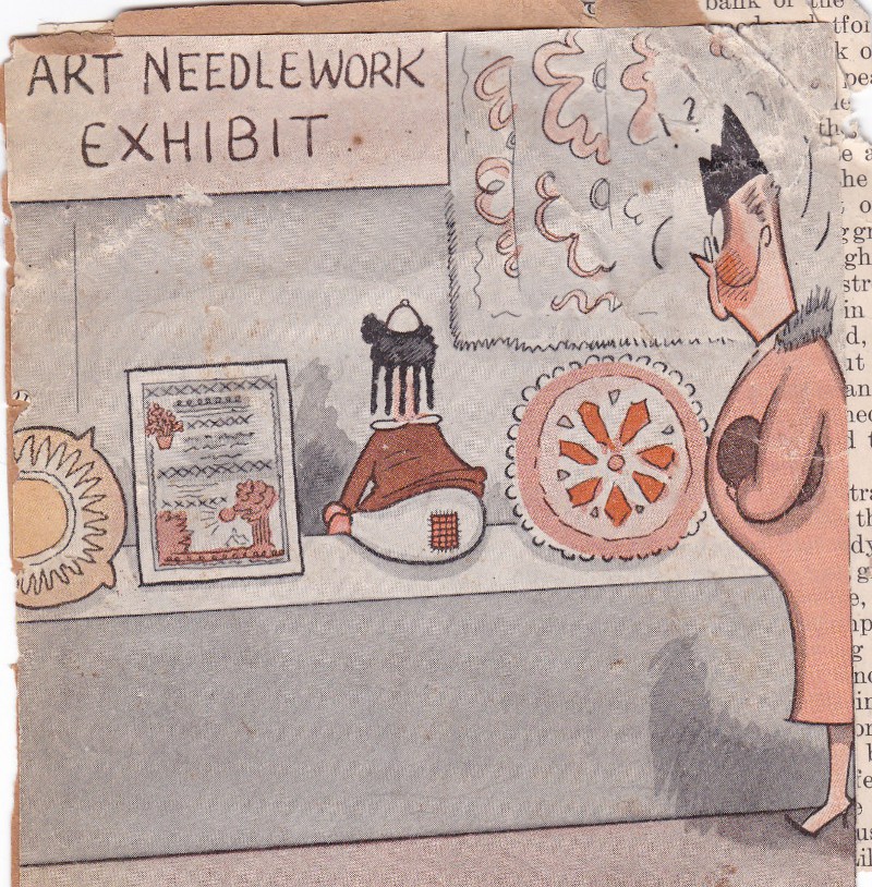 Little Lulu at an art 
                     needlwork exhibit