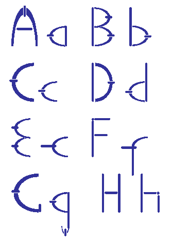 Letters A through H, upper and lower case 