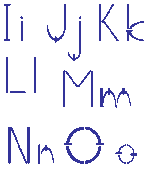 Letters I through O, upper and lower case 