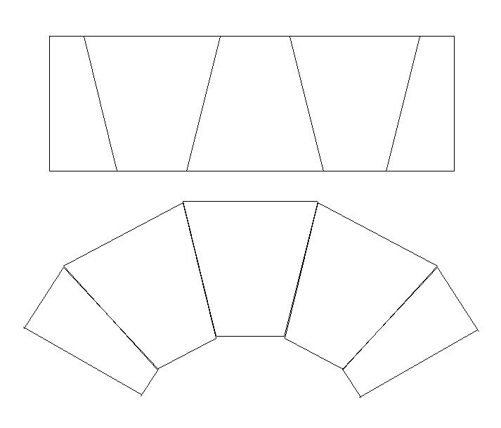 cutting a width of fabric into trapezoids